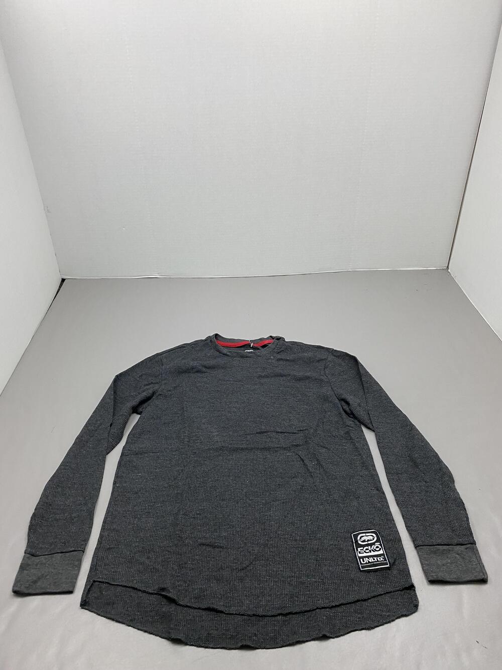 Ecko Unltd Sweater Mens Large Gray Waffle-Knit Thermal Crew Neck Pullover